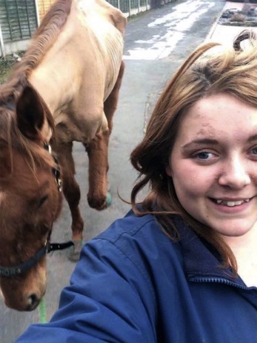 selfie z wychudzonym koniem